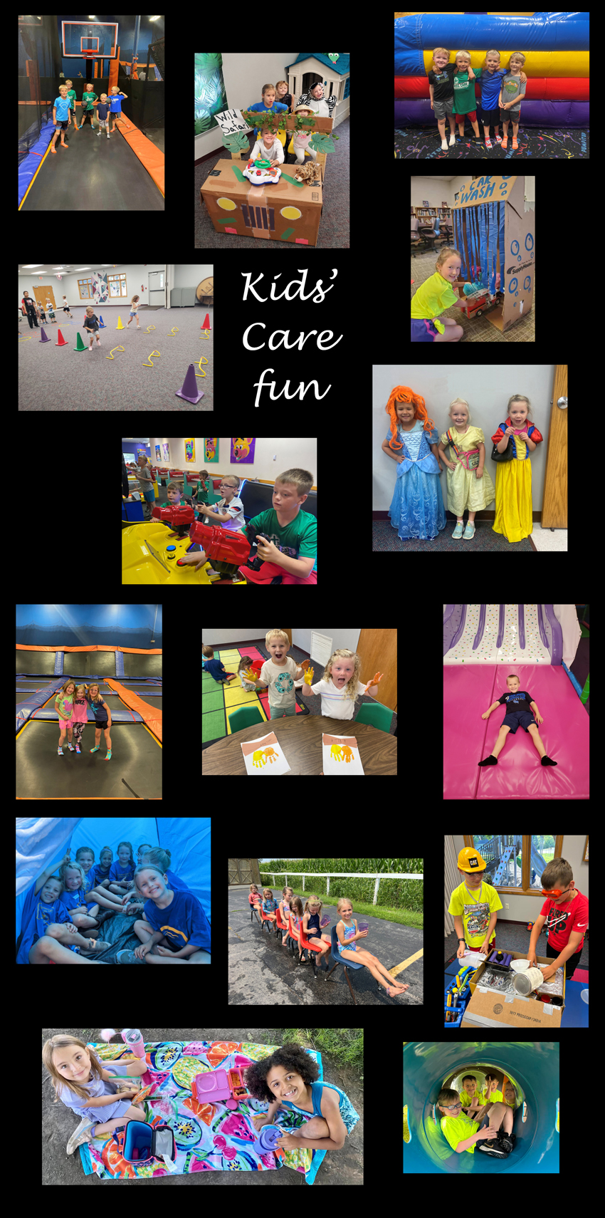 Kids Care Fun a collage of pictures from activities and field trips