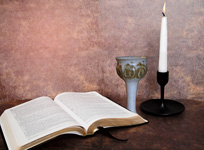 Worship Helper logo is a Bible, chalice, and lit candle.