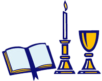 Worship Helper logo is a Bible, lit candle, and chalice.
