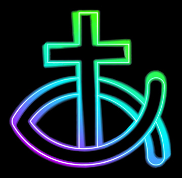 youth logo - abstract neon fish and cross