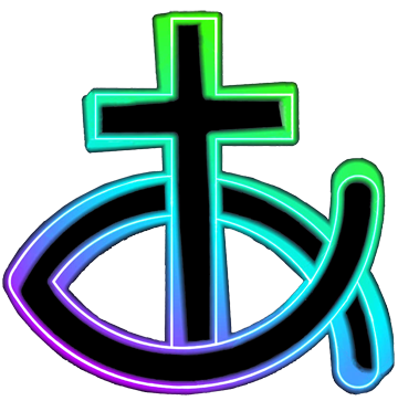 abstract neon cross and fish