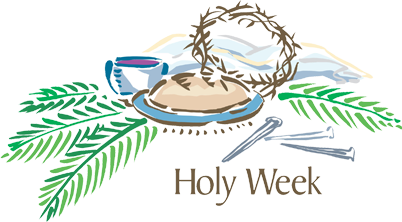 Holy week collection of palms, nails, burial cloth, crown of thorns