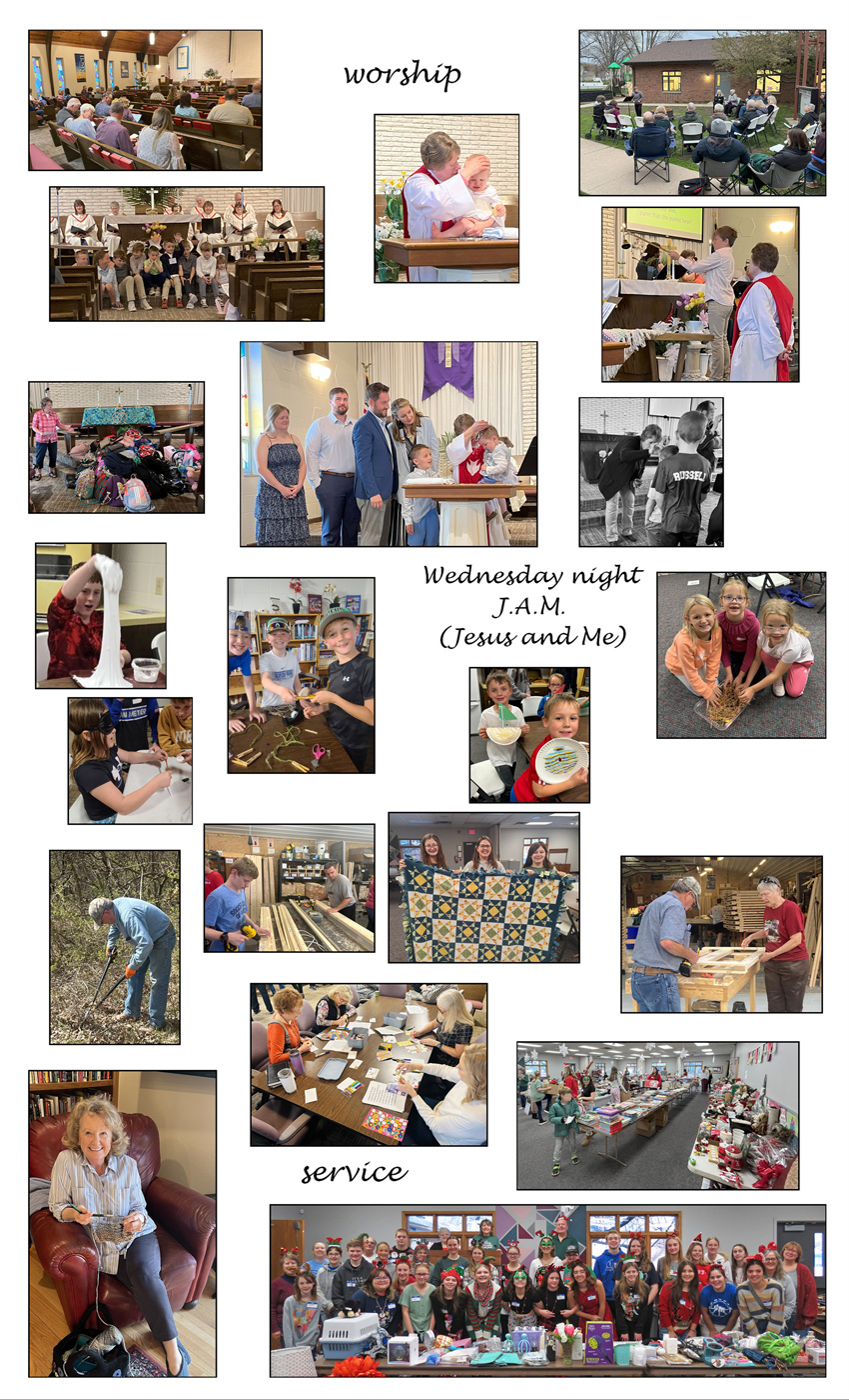 photos of the church at worship, in service, and at Wednesday night's kids time