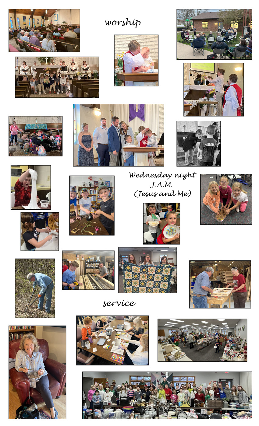 photos of the church at worship, in service, and at Wednesday night's kids time